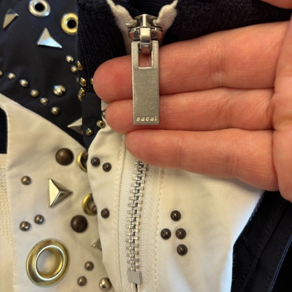 Sacai Grommet Blouse Top Womens Medium Blue White Short Sleeve Belted Edgy Urban - Picture 12 of 12